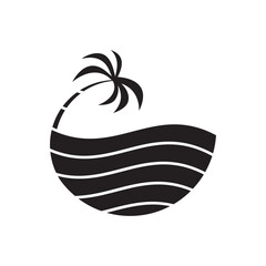 sea ​​wave with palm tree logo design vector illustration.