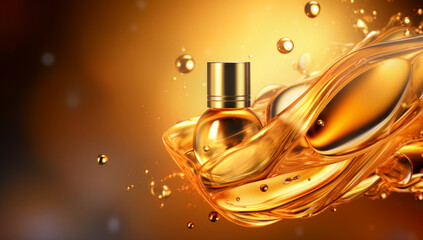serum bubble gold background for cosmetics product. Generated with AI