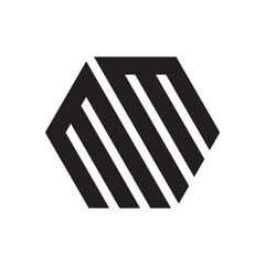 hexagon letter MM logo isolated on white background.