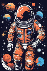 Naklejka premium spaceman in space. astronaut with spacesuit and space planets. vector illustration.