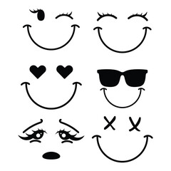 smiling Outlined vintage illustration. smile face logo. happy smile. Good mood. Naughty Emoji. Positive emoji sticker. Vector groovy emoji face. Pro Vector