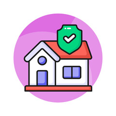 Home with protection shield and check mark, home insurance vector design, property protection concept
