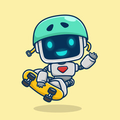Vector illustration of cute robot cartoon skateboarding