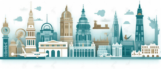 Fototapeta premium Argentina Famous Landmarks Skyline Silhouette Style, Colorful, Cityscape, Travel and Tourist Attraction - Generative AI