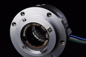 Fototapeta na wymiar Macro shot of an encoder's rugged exterior and its crucial function in industrial automation