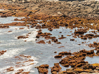 Beaches and rocky cliffs. Blue sea. Greek beach. The Island. Asturias. Spain