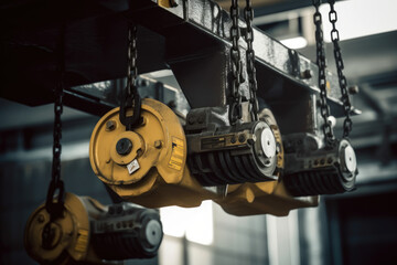 Precision and Strength in Macro: A Close-up of Industrial Hoists in Action