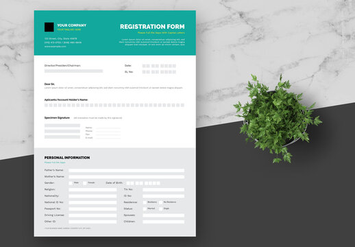 Tuquoise Green Registration Form