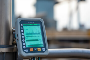 Macro shot of a gas detector screen displaying real-time gas concentration levels in a chemical plant - obrazy, fototapety, plakaty