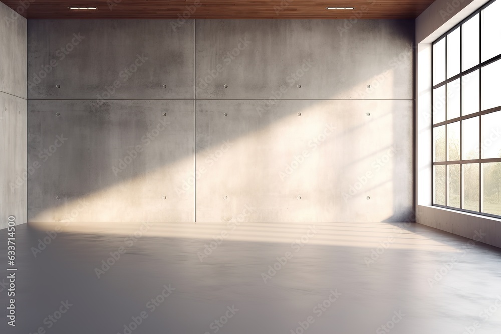 Wall mural empty room interior with concrete walls and sunlight from window