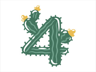 Cactus Alphabet Number 4 Illustration