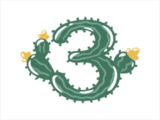Cactus Alphabet Number 3 Illustration