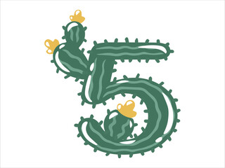 Cactus Alphabet Number 5 Illustration