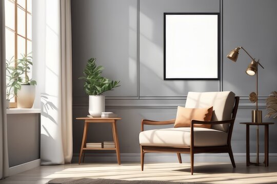 Realistic Chair and Picture Frame Room Scene: Shaded Lighting Poster