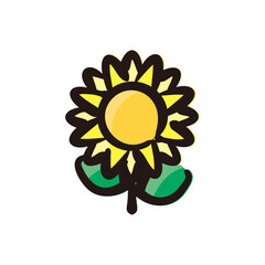 Sunflower - Flower icon/illustration (Hand-drawn line, colored version)