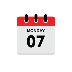 07 monday icon with white background, calender icon