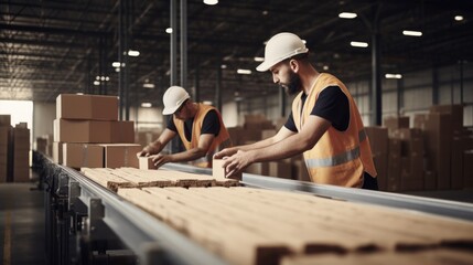 Warehouse workers optimizing package handling for increased efficiency. Generative AI
