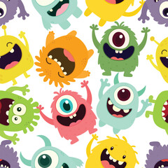 Cute monster seamless pattern, monster vector illustration background - 633716936