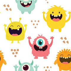 Fototapeta premium Cute monster seamless pattern, monster vector illustration background
