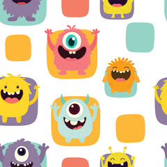 Cute monster seamless pattern, monster vector illustration background