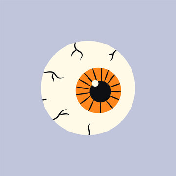 Cartoon Halloween eyeball. Halloween human or zombie eye icon, element for design. Vector stock illustration, isolated element.