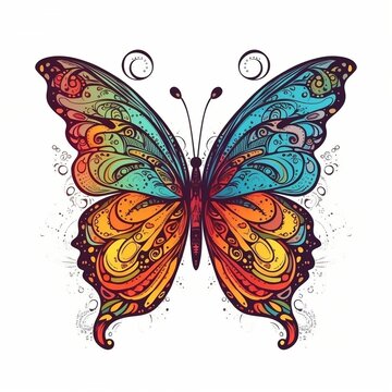 Butterfly rainbow colorized sketch vector illustration with white background generative ai