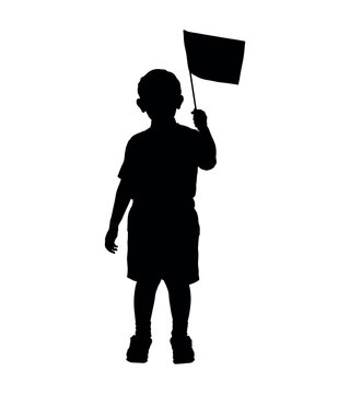 recommend clip art: Boy holding flag silhouette. Little boy waving small flag black silhouette.