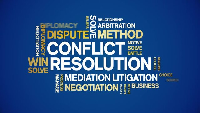 Conflict Resolution animated tag word cloud;text design animation kinetic typography seamless loop.