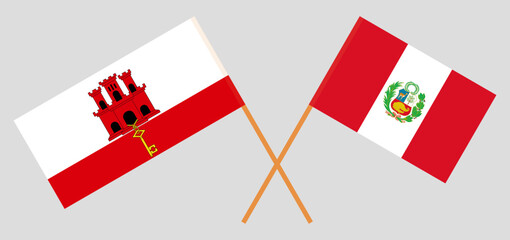 Crossed flags of Gibraltar and Peru. Official colors. Correct proportion