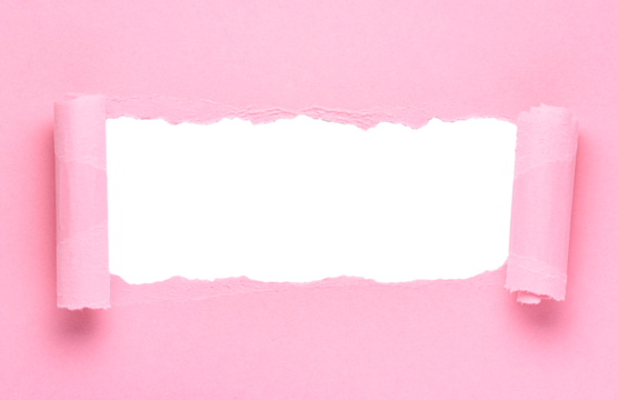 Pink torn paper or cardboard message backdrop with rough edges and blank copy space for text, png template on transparent background 

