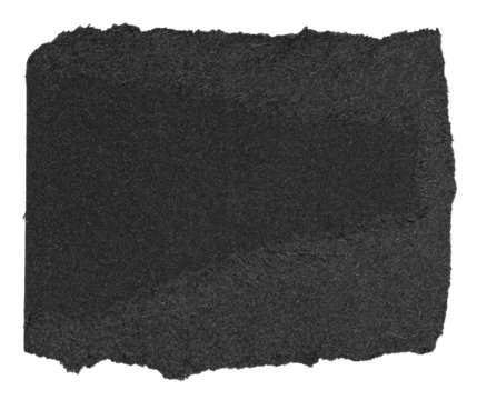 Single piece of isolated ripped crumpled blank black paper with rough edges and blank copy space for text on white or transparent background, png design element
