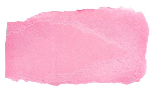 Single piece of pink isolated ripped crumpled blank paper with rough edges and blank copy space for text on white or transparent background, png design element
