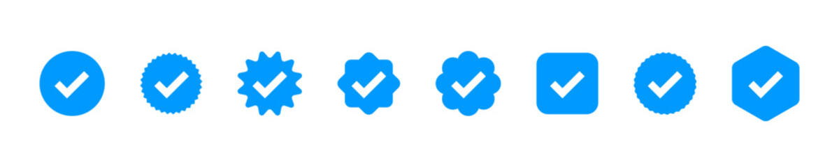 Checkmark icon. Check mark vector set. Correct mark. Ok sign. Yes tick. Confirm vote symbol. Blue checkmark verified icon. © Passatic