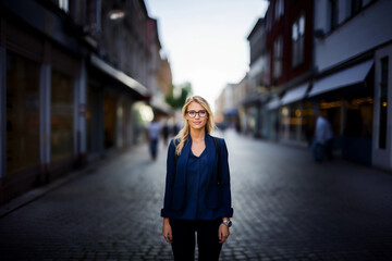 Obraz premium Beautiful young woman walking through night city street