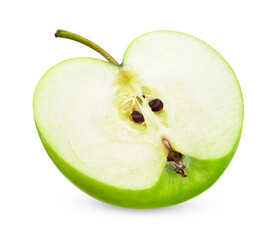 Half green apple isolated on white background.