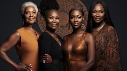 Obraz premium Beauty portrait of diverse women with different skintone. Multinational young female with attractive appearance and different flawless skintone. Peach Taffy palette. AI photography.