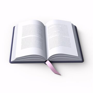 Open book, copy book, diary with white paper blank pages and bookmark. 3d icon. Cartoon minimal style.