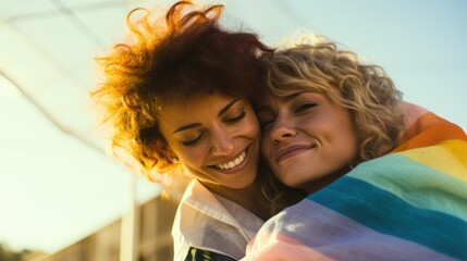 LGBTQ two loving girls tightly embraced - stock picture