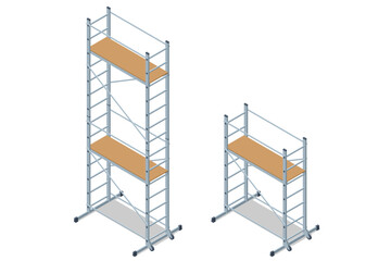 Isometric Scaffolding frame. Labor risks prevention about using scaffolds safely.