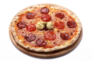 Pizza Pepperoni on a wooden tray
