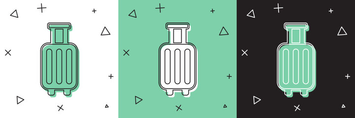 Set Suitcase for travel icon isolated on white and green, black background. Traveling baggage sign. Travel luggage icon. Vector