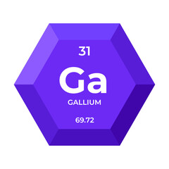 Gallium is chemical element number 31 of the Post Transition Metal group. Icon of chemical element of periodic table in 3d hexagon. Chemistry for children, elementary education.