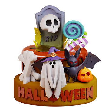3D halloween pumpkin and ghost on transparent background