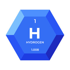 Hydrogen is chemical element number 1 of the nonmetal group. Icon of chemical element of periodic table in 3d hexagon. Chemistry for children, elementary education.