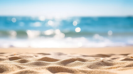 Fototapeta na wymiar Seascape abstract beach background. Blur bokeh light of calm sea and sky.