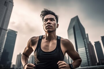 Healthy young person athlete is running outside in the city
