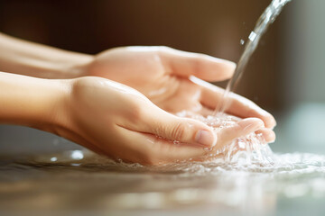 Close-up of a woman's hands washing under running water. A focus on hygiene and care.