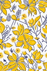 Foto op Plexiglas Serene Floral Patterns - Seamless Yellow Cempaka Flowers © valenia