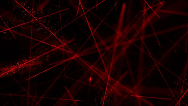 Glowing red laser beams motion background with shiny exploding particles and flashing fast moving lasers. This science and technology background animation is full HD and a seamless loop.