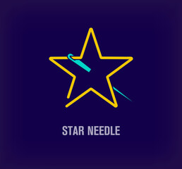 Creative starry pin needle logo. Unique color transitions. Creative fabric companies, tailor and fashion logo template. vector